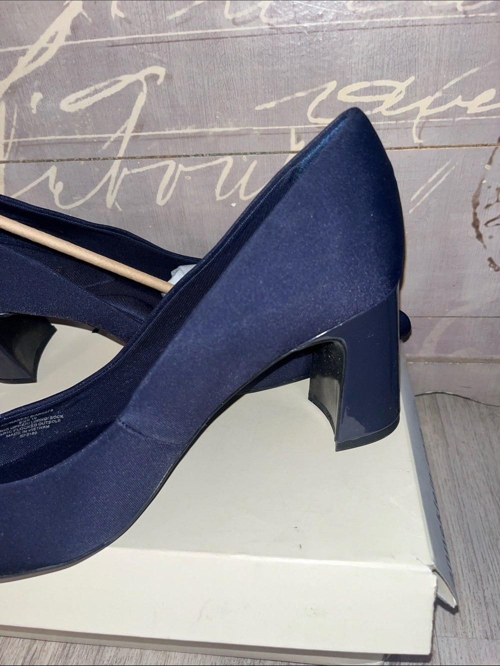 Anne Klein Navy Pointed Block Heel Pumps - Picture 6 of 9